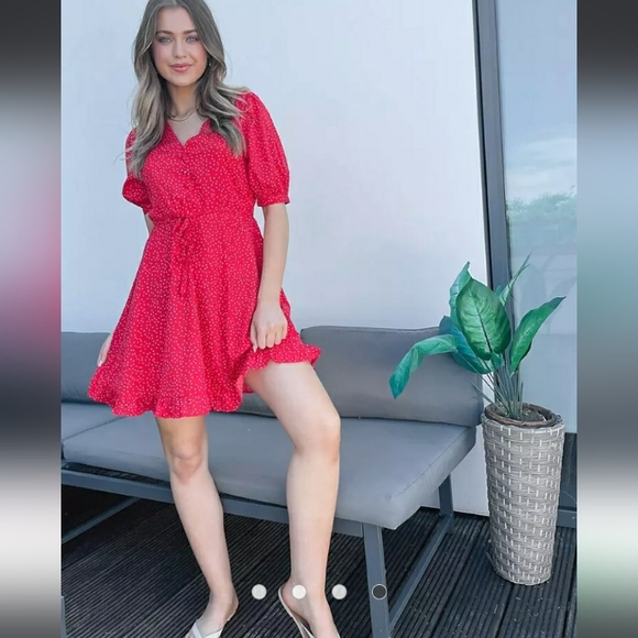 ASOS New Look button through mini dress in red polka dot - Picture 4 of 4